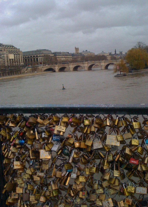 I know about the environmental problem with these locks but people obviously do not know and continue to pledage thier love by attaching a lock to the Pont des Arts.  we estimated 60.000 locks most of which were dated 2012.